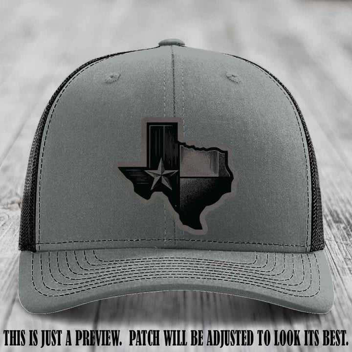 Lone Star Swagger Grey to Black Patch on Heather Grey to Black Hat - Custom Richardson 112 Leather Patch Hat