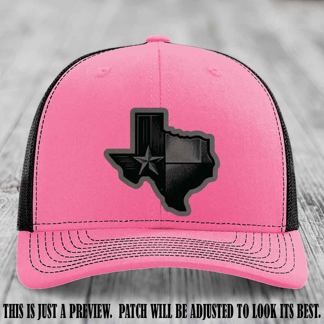 Lone Star Swagger Grey to Black Patch on Hot Pink to Black Hat - Custom Richardson 112 Leather Patch Hat
