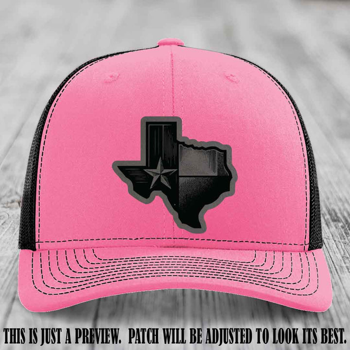 Lone Star Swagger Grey to Black Patch on Hot Pink to Black Hat - Custom Richardson 112 Leather Patch Hat