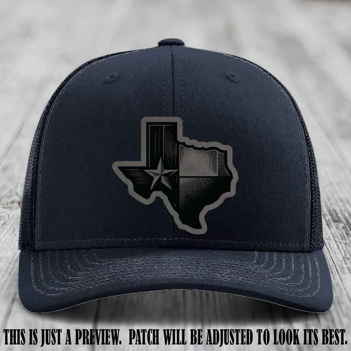 Lone Star Swagger Grey to Black Patch on Navy Hat - Custom Richardson 112 Leather Patch Hat