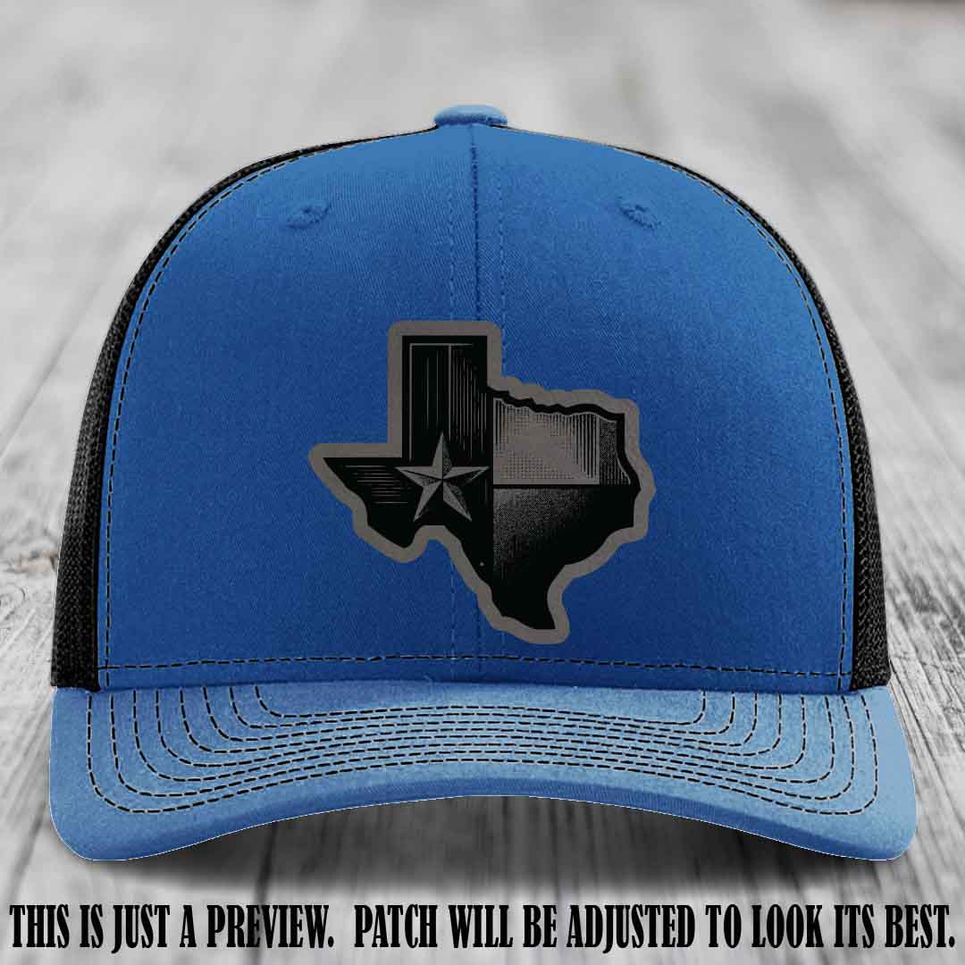 Lone Star Swagger Grey to Black Patch on Royal to Black Hat - Custom Richardson 112 Leather Patch Hat
