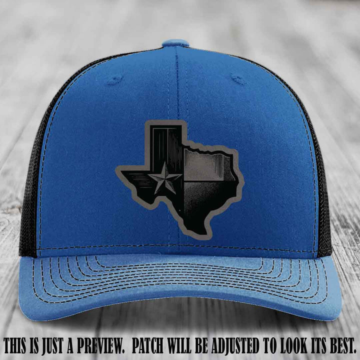 Lone Star Swagger Grey to Black Patch on Royal to Black Hat - Custom Richardson 112 Leather Patch Hat