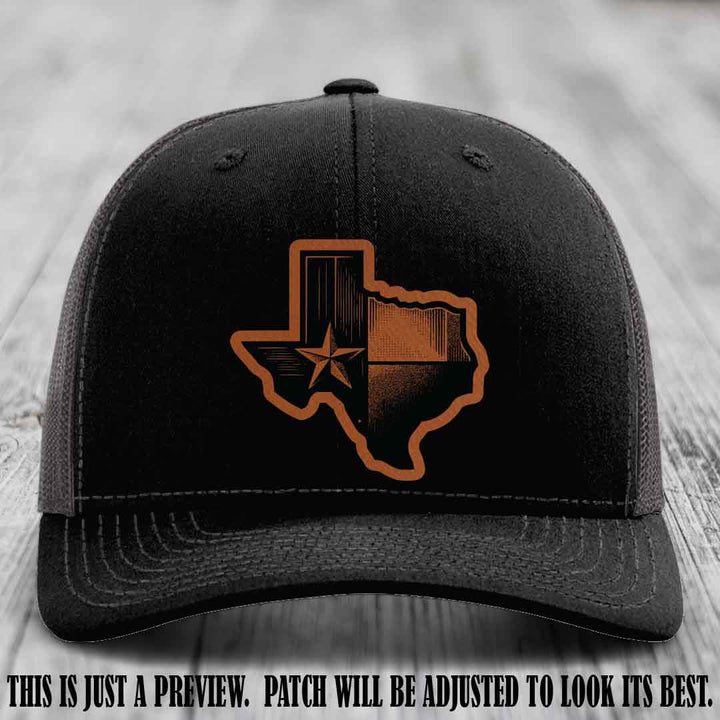 Lone Star Swagger Rawhide to Black Patch on Black to Charcoal Hat - Custom Richardson 112 Leather Patch Hat