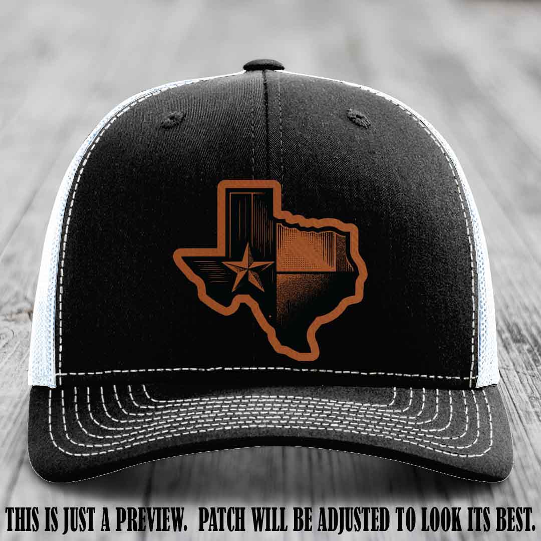 Lone Star Swagger Rawhide to Black Patch on Black to White Hat - Custom Richardson 112 Leather Patch Hat