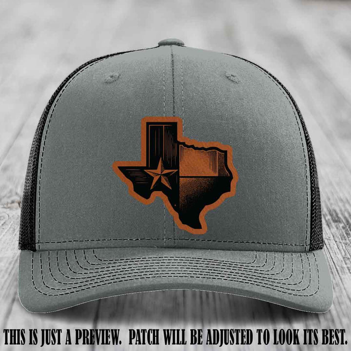Lone Star Swagger Rawhide to Black Patch on Heather Grey to Black Hat - Custom Richardson 112 Leather Patch Hat