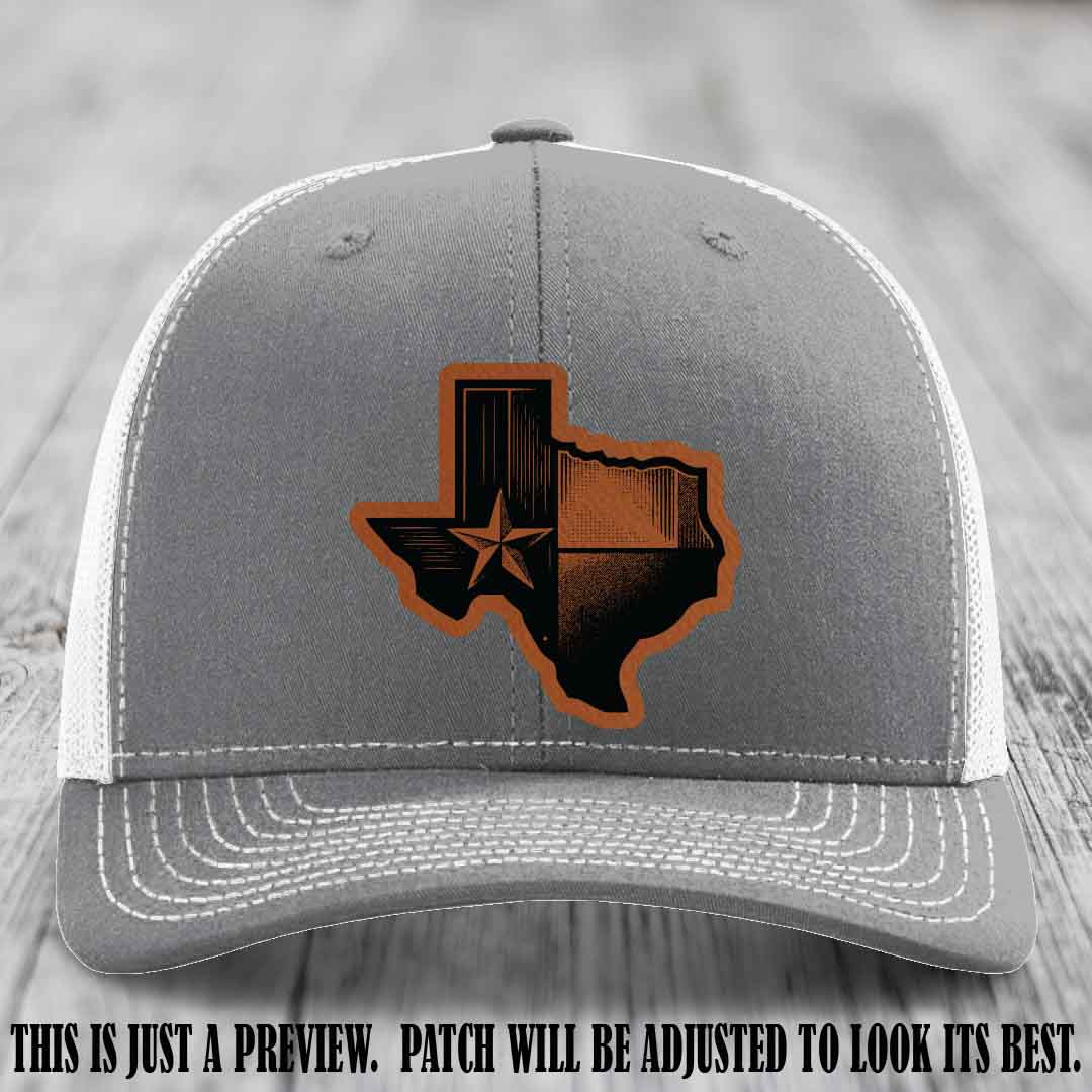 Lone Star Swagger Rawhide to Black Patch on Heather Grey to White Hat - Custom Richardson 112 Leather Patch Hat