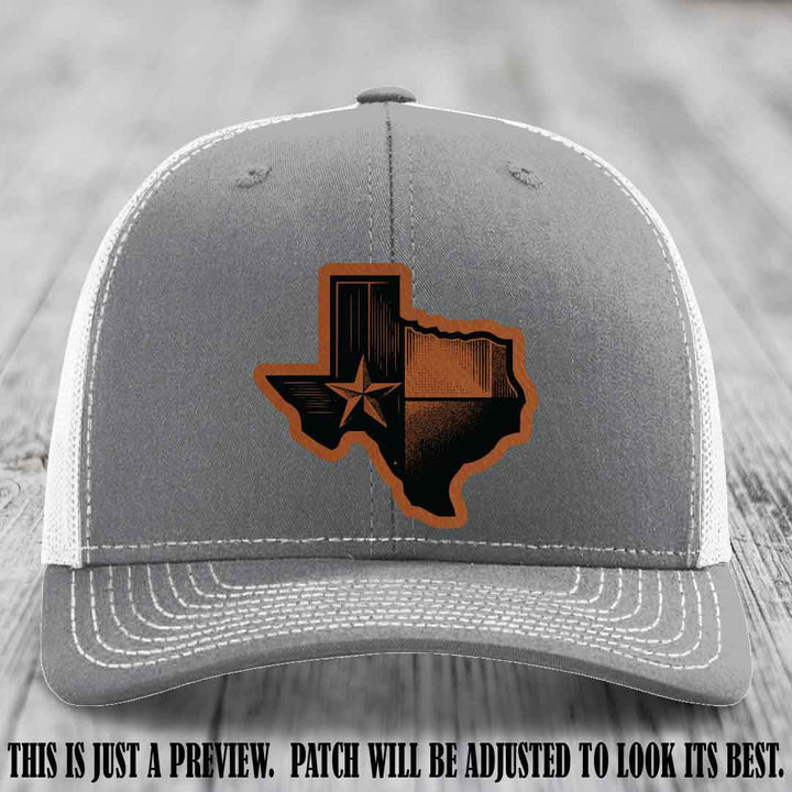 Lone Star Swagger Rawhide to Black Patch on Heather Grey to White Hat - Custom Richardson 112 Leather Patch Hat