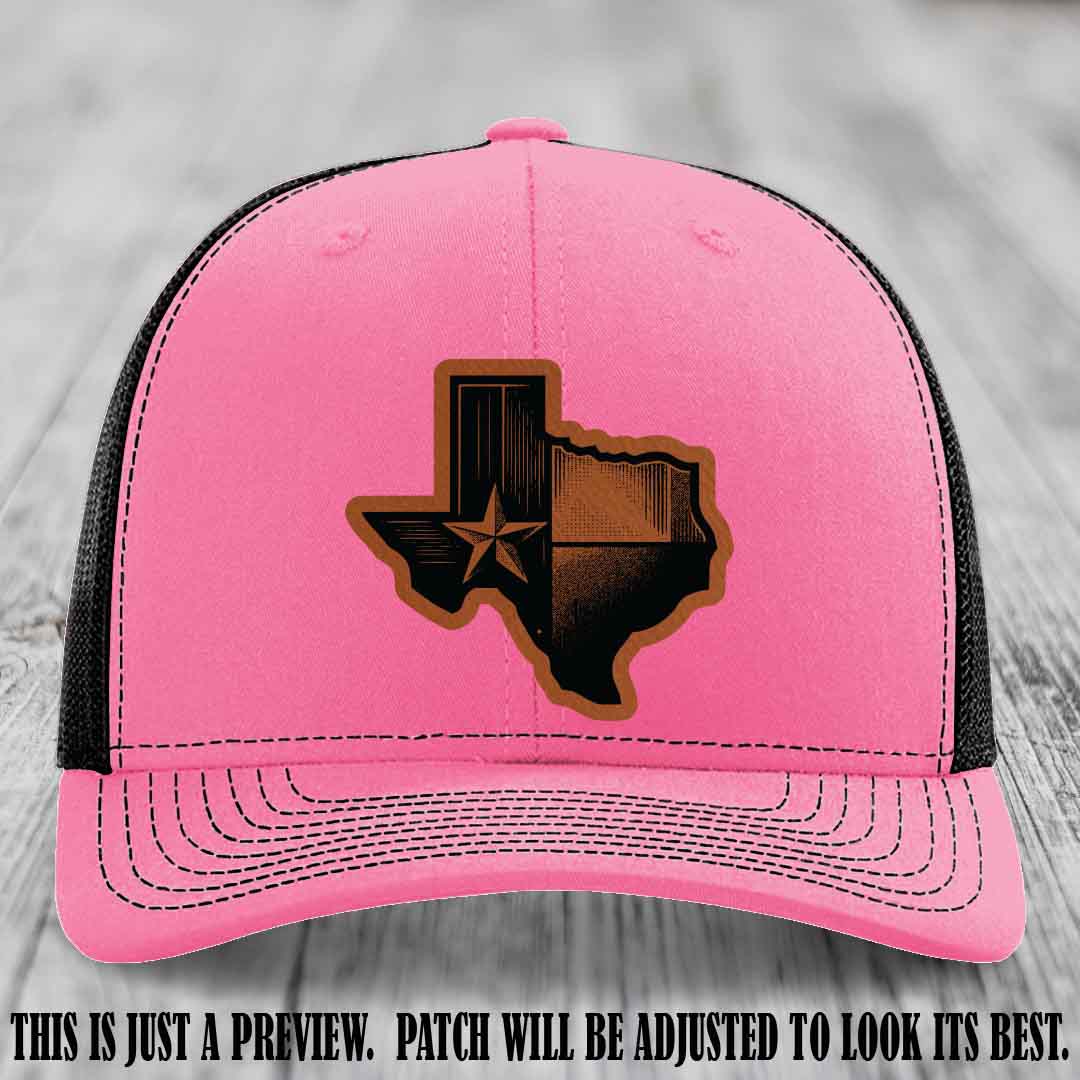 Lone Star Swagger Rawhide to Black Patch on Hot Pink to Black Hat - Custom Richardson 112 Leather Patch Hat