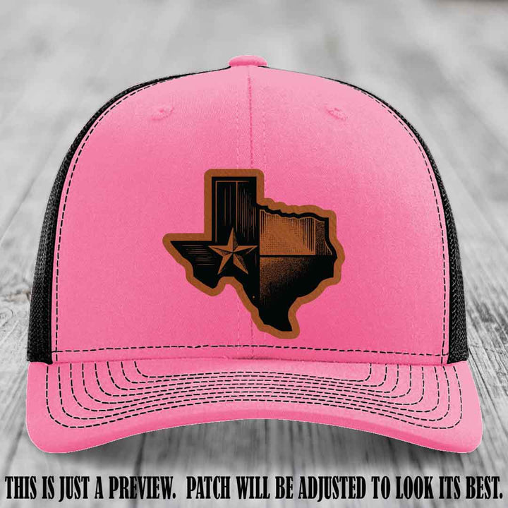 Lone Star Swagger Rawhide to Black Patch on Hot Pink to Black Hat - Custom Richardson 112 Leather Patch Hat