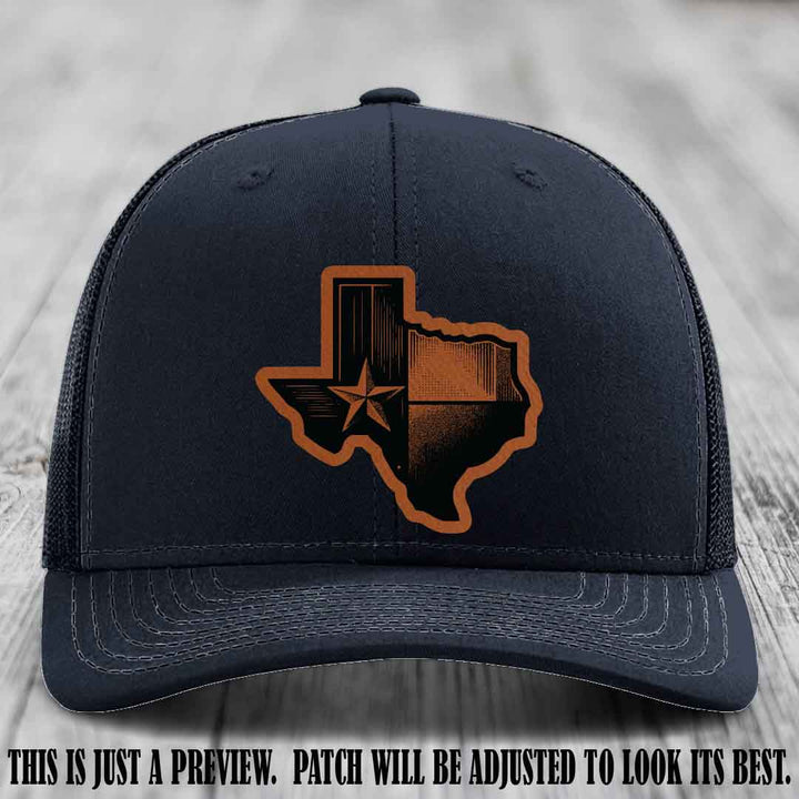 Lone Star Swagger Rawhide to Black Patch on Navy Hat - Custom Richardson 112 Leather Patch Hat