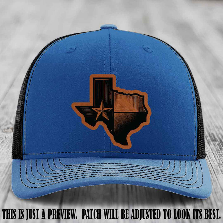 Lone Star Swagger Rawhide to Black Patch on Royal to Black Hat - Custom Richardson 112 Leather Patch Hat
