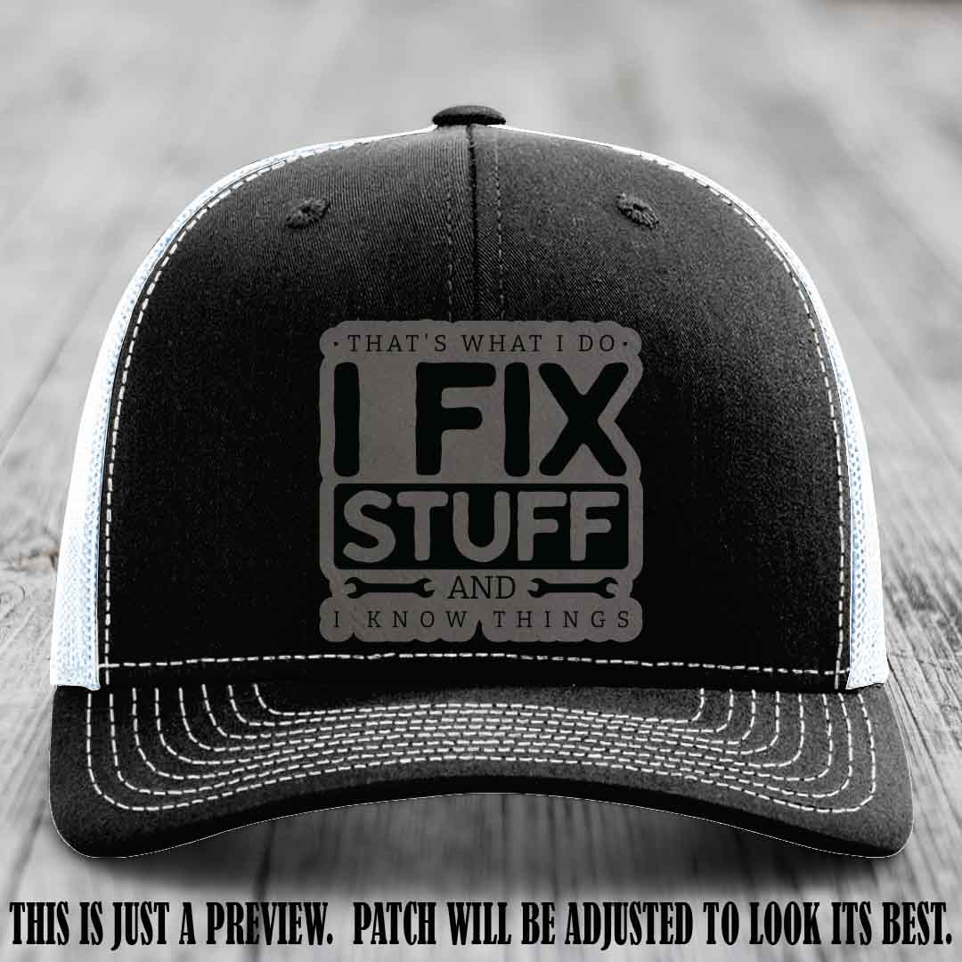 I Fix Stuff Grey to Black Patch 🛠️ Leather Patch Hat on Black to White Hat