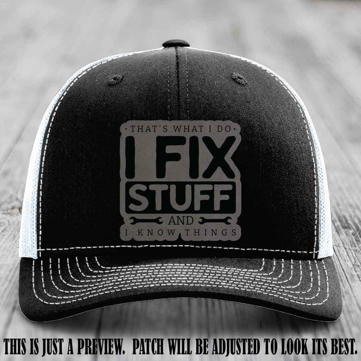 I Fix Stuff Grey to Black Patch 🛠️ Leather Patch Hat on Black to White Hat