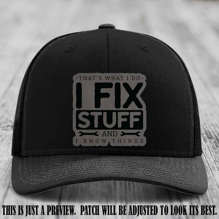 I Fix Stuff Grey to Black Patch 🛠️ Leather Patch Hat on Black Hat