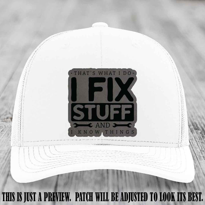I Fix Stuff Grey to Black Patch 🛠️ Leather Patch Hat on White Hat