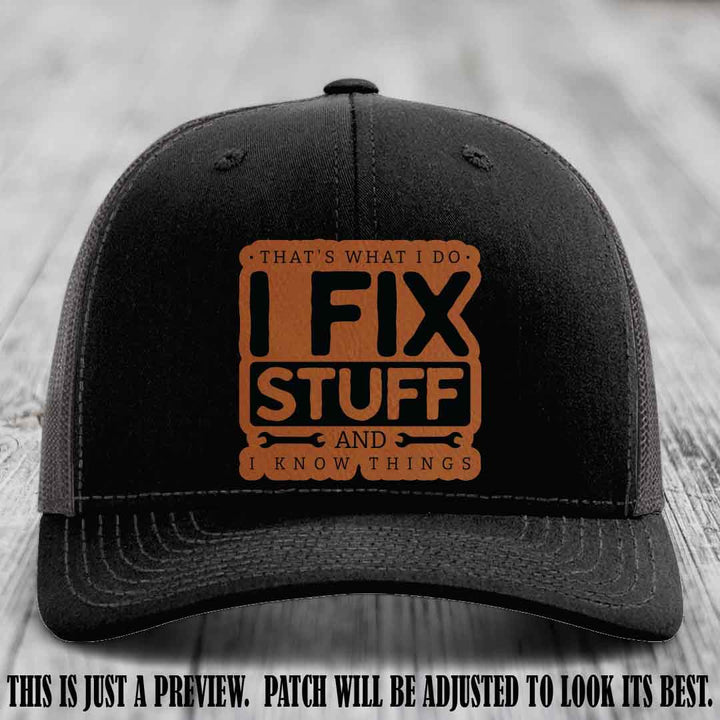 I Fix Stuff Rawhide to Black Patch 🛠️ Leather Patch Hat on Black to Charcoal Hat