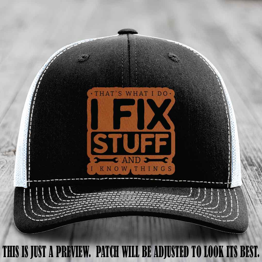 I Fix Stuff Rawhide to Black Patch 🛠️ Leather Patch Hat on Black to White Hat