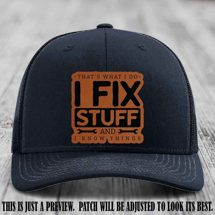 I Fix Stuff Rawhide to Black Patch 🛠️ Leather Patch Hat on Navy Hat