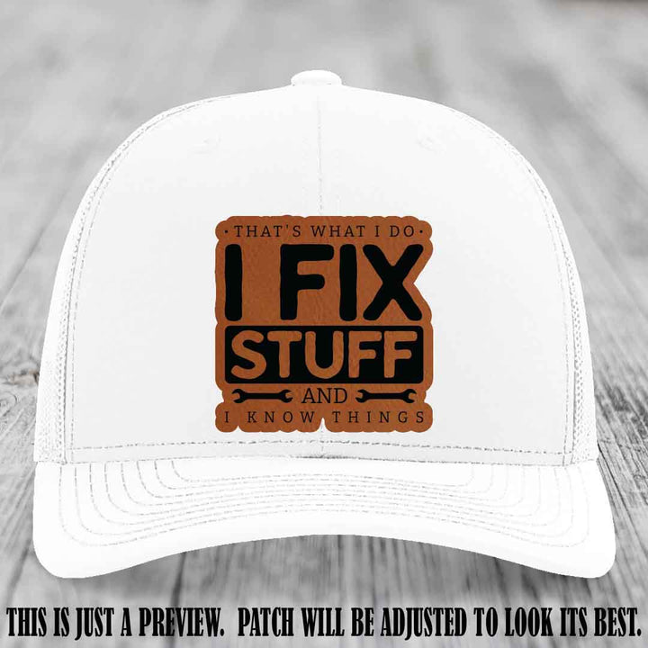 I Fix Stuff Rawhide to Black Patch 🛠️ Leather Patch Hat on White Hat