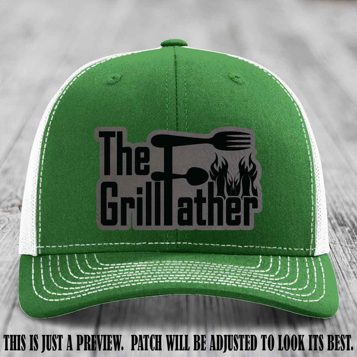 Richardson 112 Leather Patch Hat - The GrillFather Design - Grey to Black Patch on Kelly to White Hat