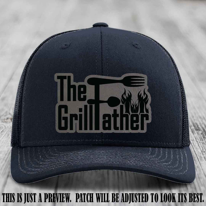 Richardson 112 Leather Patch Hat - The GrillFather Design - Grey to Black Patch on Navy Hat