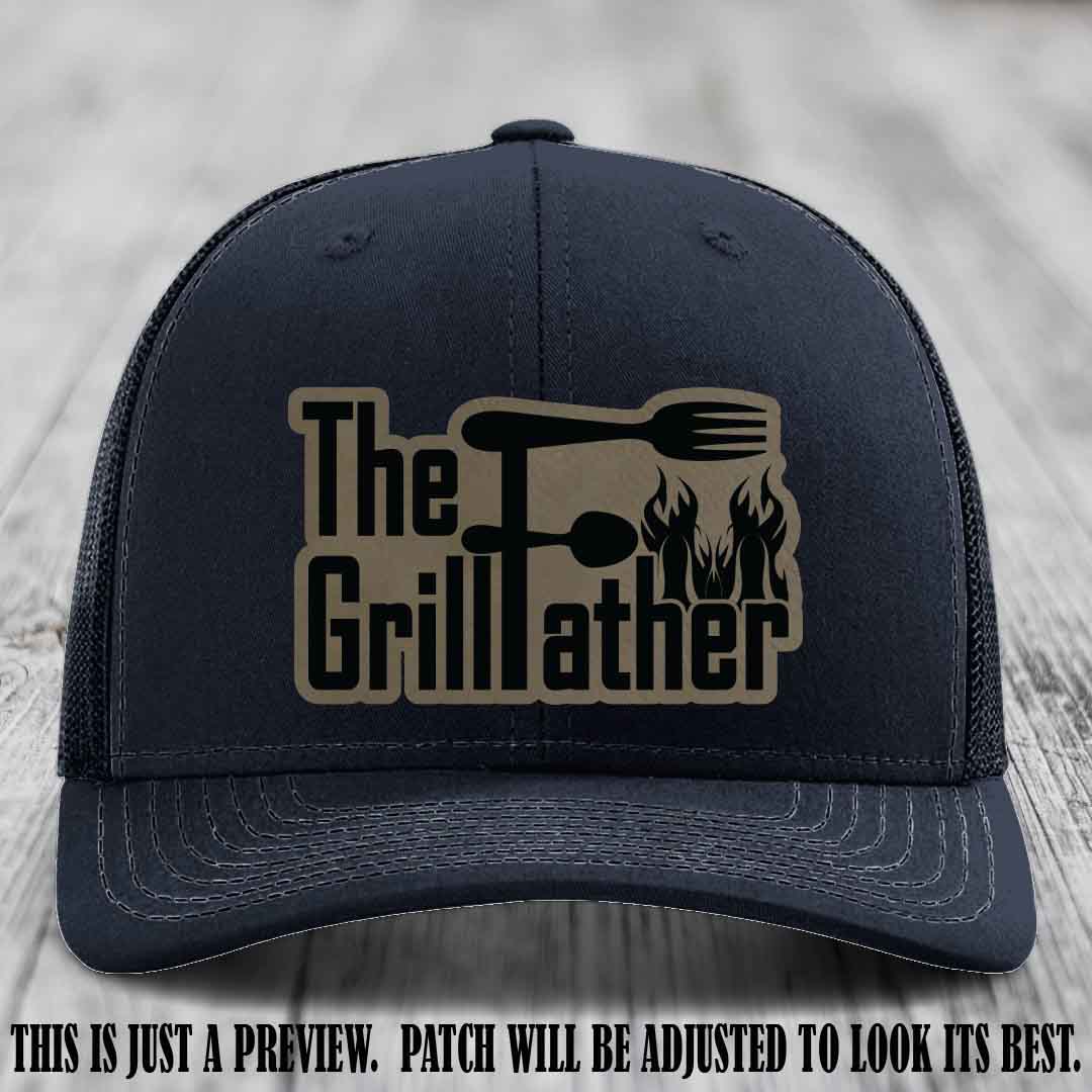 Richardson 112 Leather Patch Hat - The GrillFather Design - Light Brown to Black Patch on Navy Hat