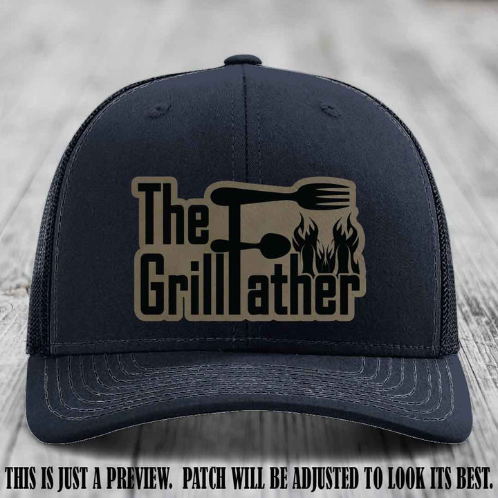 Richardson 112 Leather Patch Hat - The GrillFather Design - Light Brown to Black Patch on Navy Hat