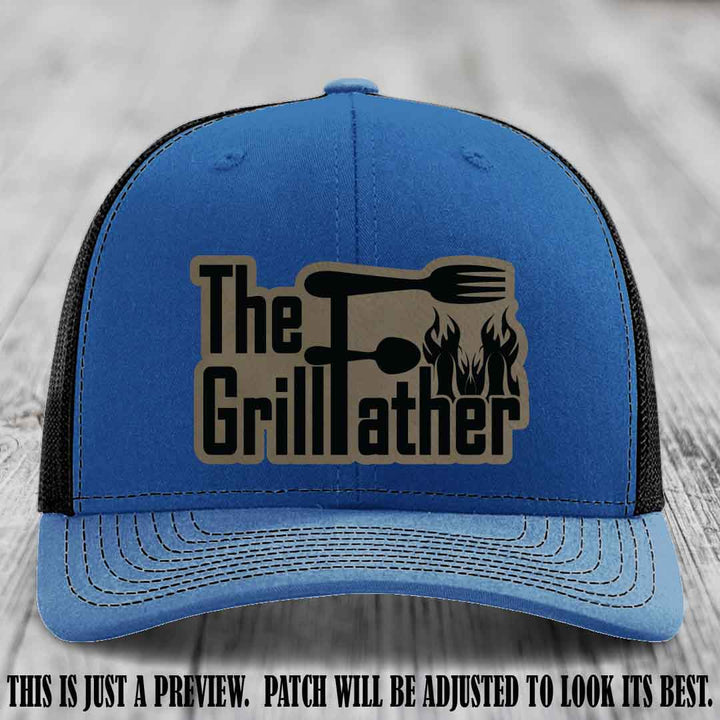 Richardson 112 Leather Patch Hat - The GrillFather Design - Light Brown to Black Patch on Royal to Black Hat