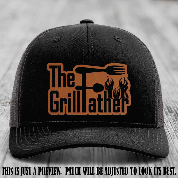 Richardson 112 Leather Patch Hat - The GrillFather Design - Rawhide to Black Patch on Black to Charcoal Hat