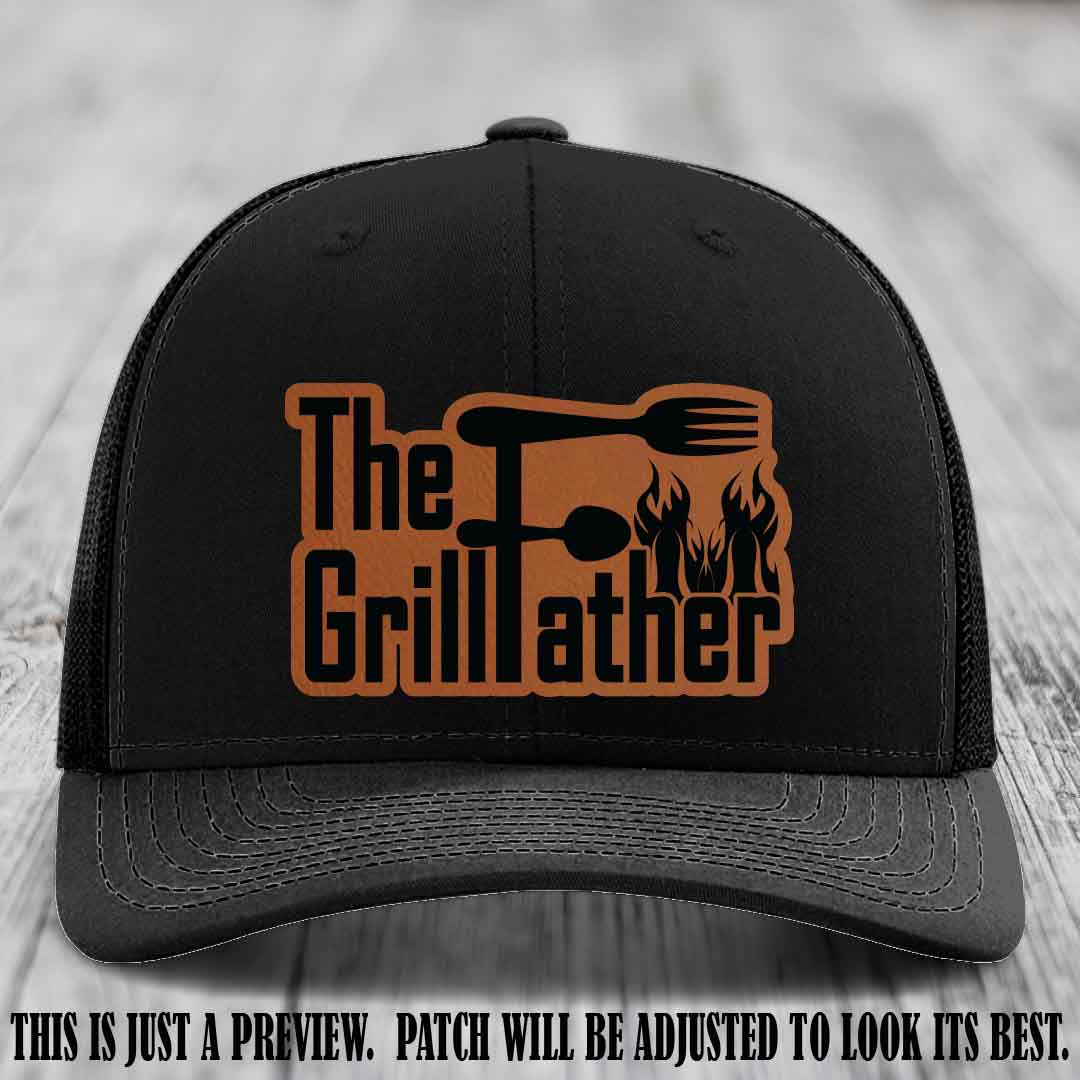 Richardson 112 Leather Patch Hat - The GrillFather Design - Rawhide to Black Patch on Black Hat
