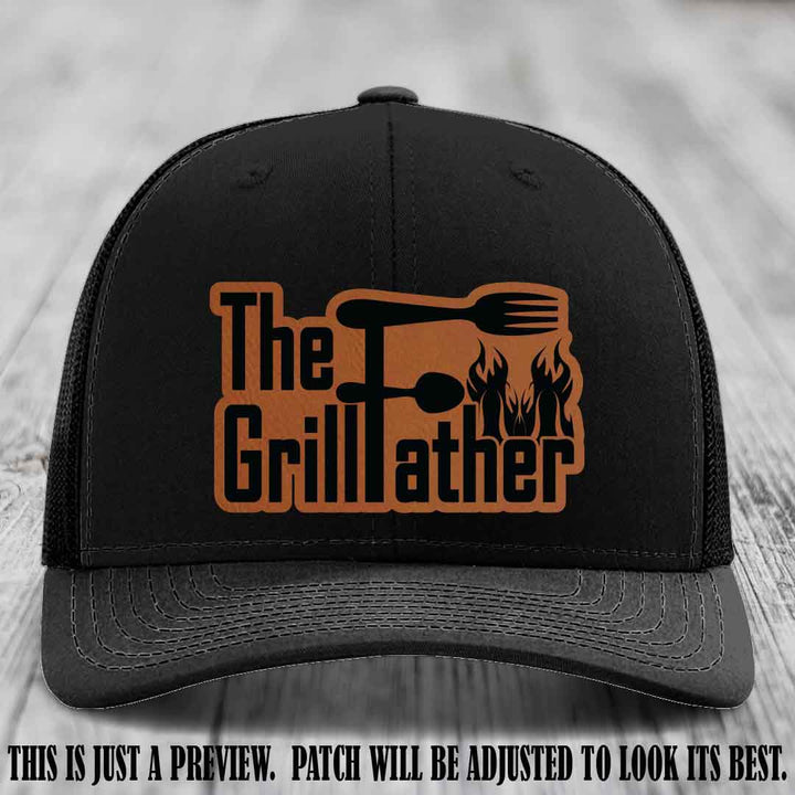 Richardson 112 Leather Patch Hat - The GrillFather Design - Rawhide to Black Patch on Black Hat