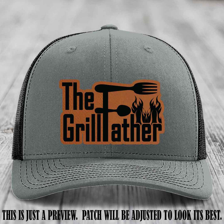 Richardson 112 Leather Patch Hat - The GrillFather Design - Rawhide to Black Patch on Heather Grey to Black Hat