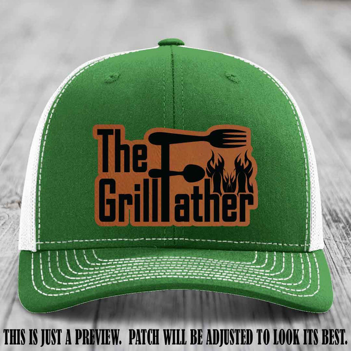 Richardson 112 Leather Patch Hat - The GrillFather Design - Rawhide to Black Patch on Kelly to White Hat