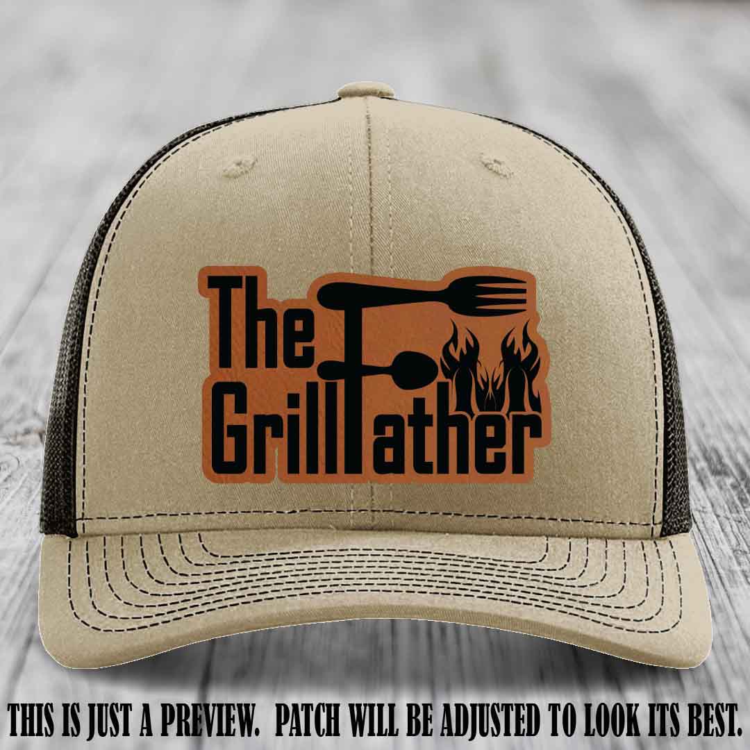 Richardson 112 Leather Patch Hat - The GrillFather Design - Rawhide to Black Patch on Khaki to Coffee Hat