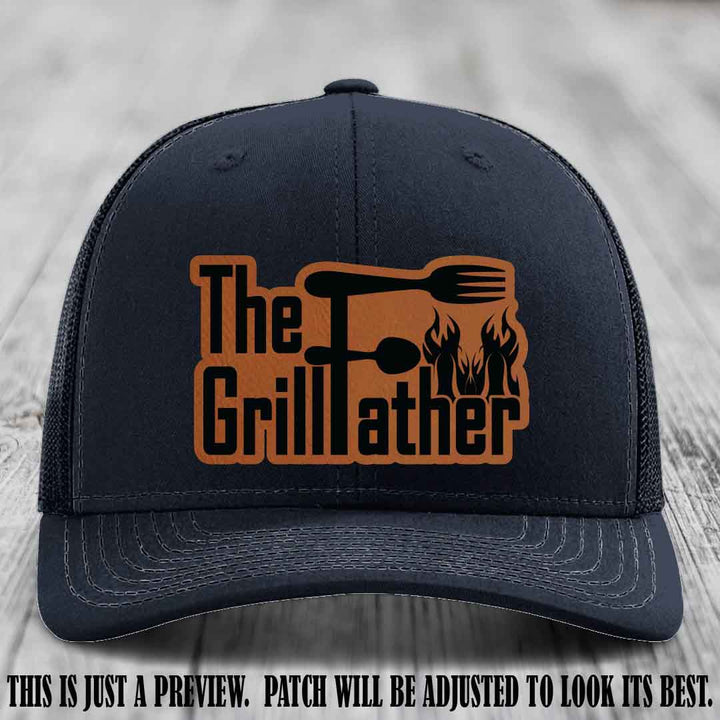 Richardson 112 Leather Patch Hat - The GrillFather Design - Rawhide to Black Patch on Navy Hat