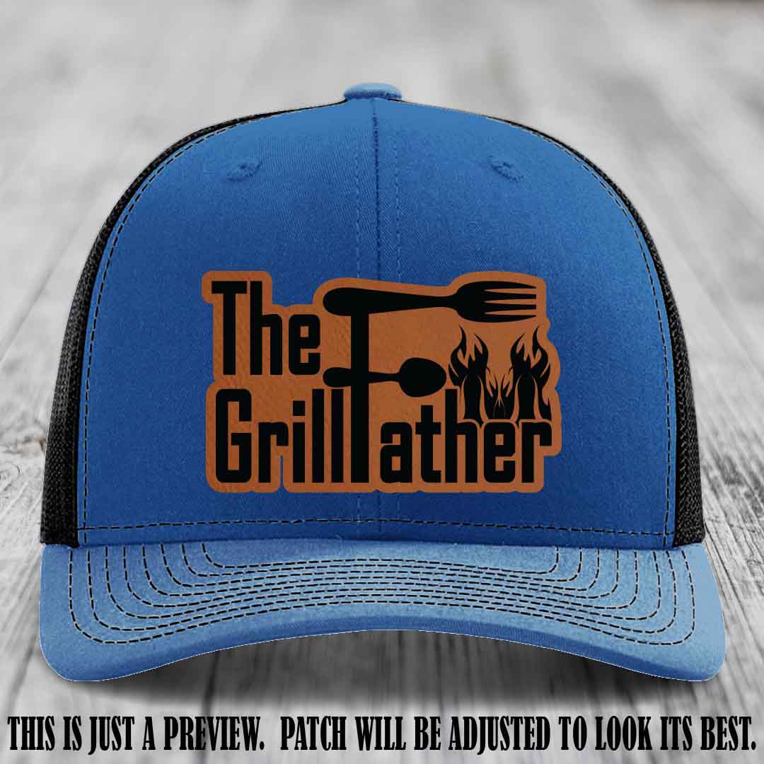 Richardson 112 Leather Patch Hat - The GrillFather Design - Rawhide to Black Patch on Royal to Black Hat