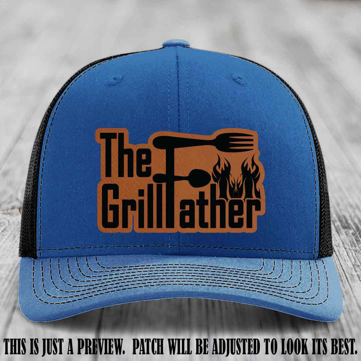 Richardson 112 Leather Patch Hat - The GrillFather Design - Rawhide to Black Patch on Royal to Black Hat