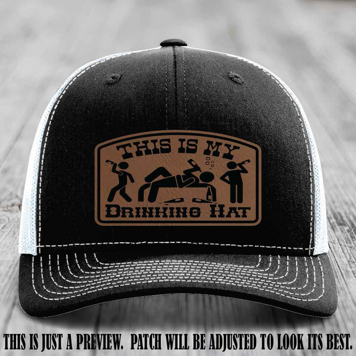 This Is My Drinking Hat Dark Brown to Black Patch on Black to White Hat Richardson 112 Hat