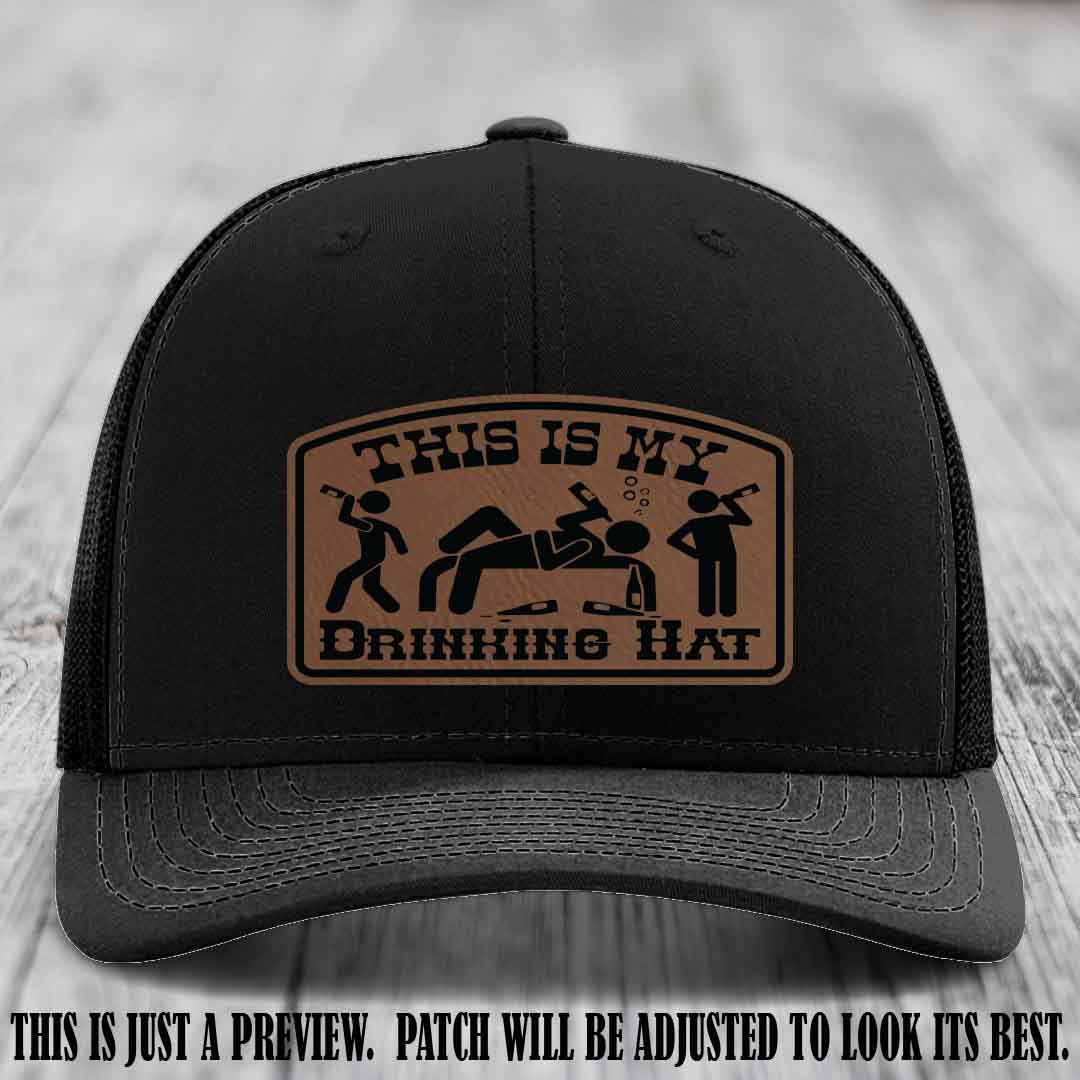 This Is My Drinking Hat Dark Brown to Black Patch on Black Hat Richardson 112 Hat