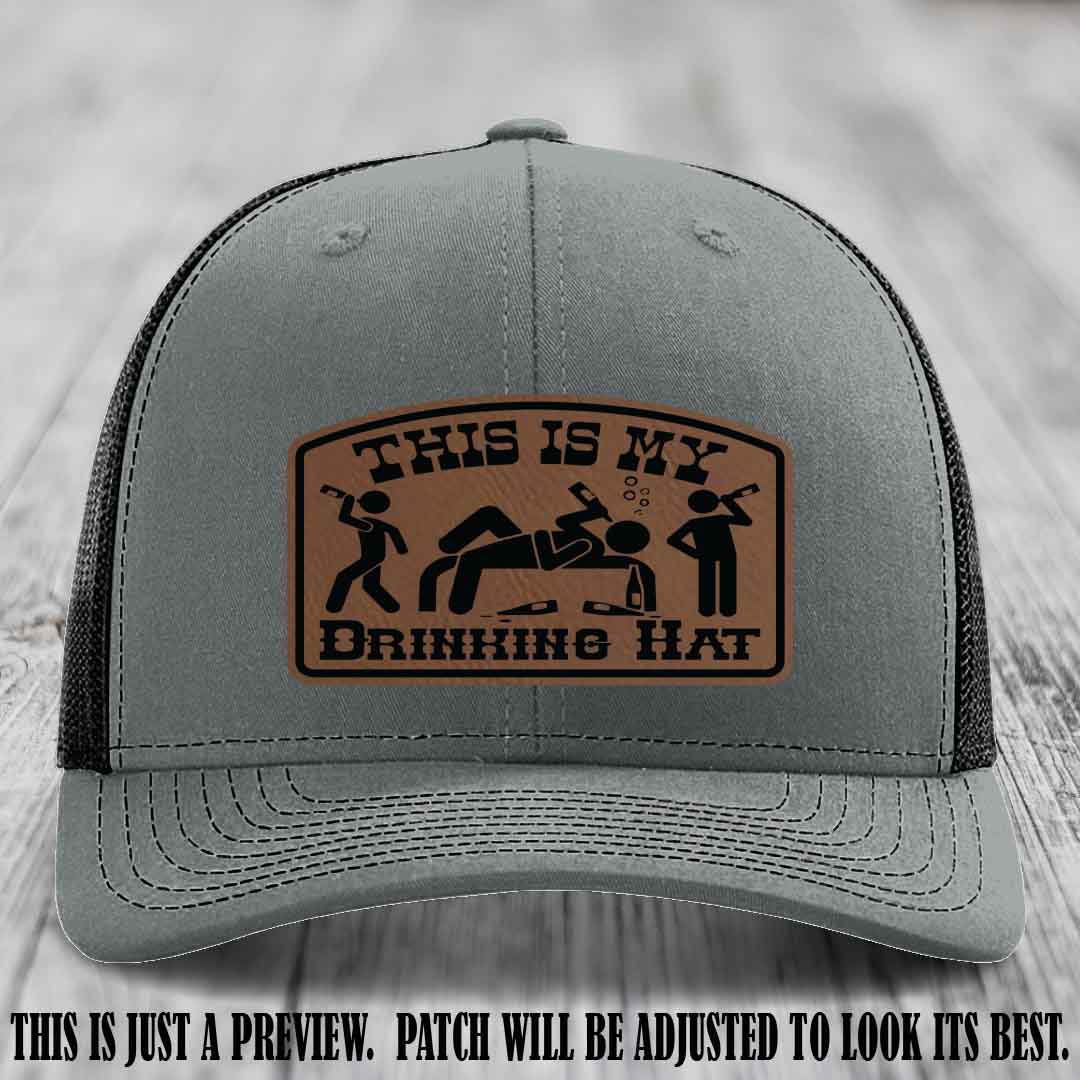 This Is My Drinking Hat Dark Brown to Black Patch on Heather Grey to Black Hat Richardson 112 Hat
