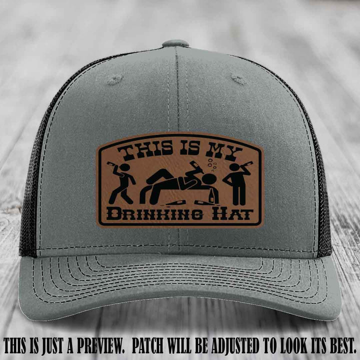 This Is My Drinking Hat Dark Brown to Black Patch on Heather Grey to Black Hat Richardson 112 Hat