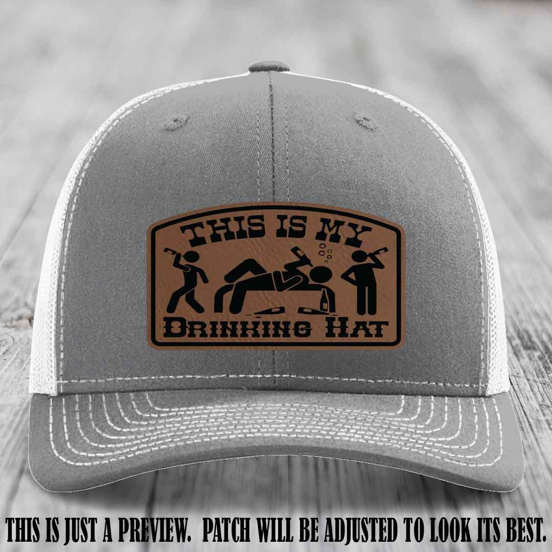 This Is My Drinking Hat Dark Brown to Black Patch on Heather Grey to White Hat Richardson 112 Hat