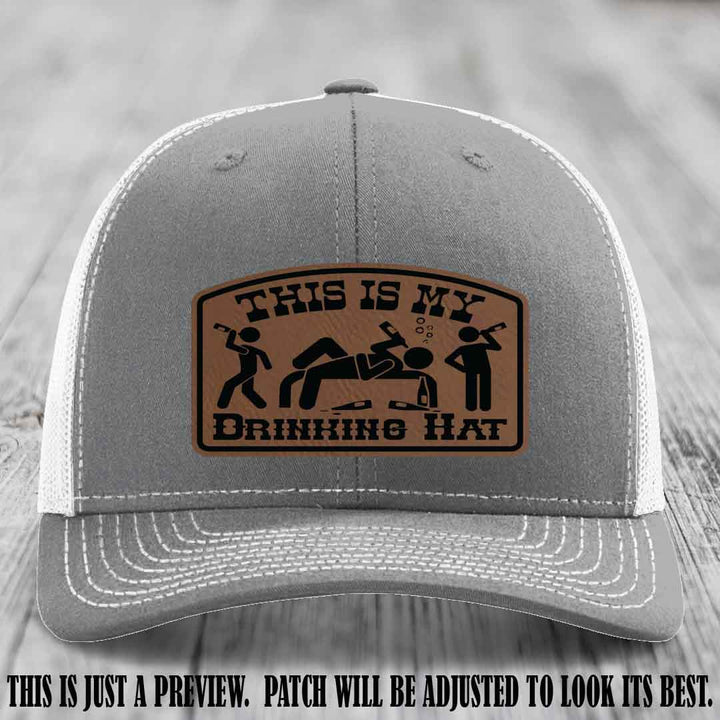 This Is My Drinking Hat Dark Brown to Black Patch on Heather Grey to White Hat Richardson 112 Hat