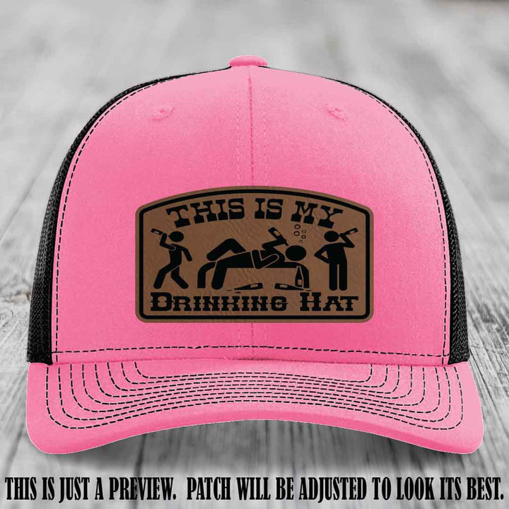 This Is My Drinking Hat Dark Brown to Black Patch on Hot Pink to Black Hat Richardson 112 Hat