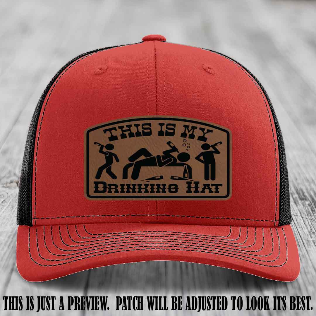 This Is My Drinking Hat Dark Brown to Black Patch on Red to Black Hat Richardson 112 Hat