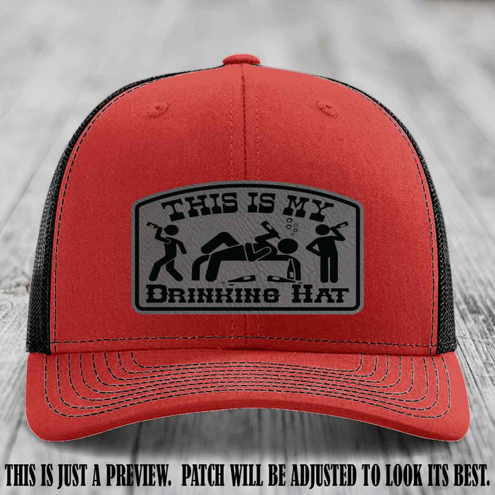 This Is My Drinking Hat Grey to Black Patch on Red to Black Hat Richardson 112 Hat