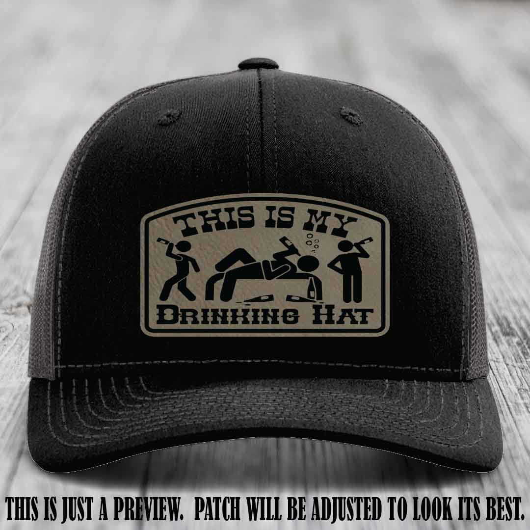 This Is My Drinking Hat Light Brown to Black Patch on Black to Charcoal Hat Richardson 112 Hat