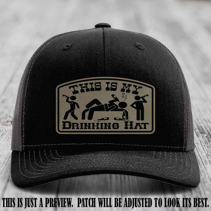 This Is My Drinking Hat Light Brown to Black Patch on Black to Charcoal Hat Richardson 112 Hat