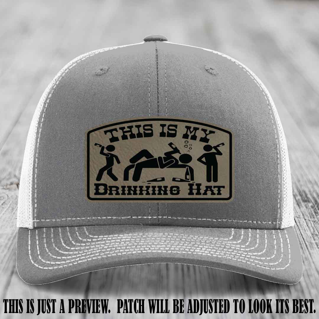 This Is My Drinking Hat Light Brown to Black Patch on Heather Grey to White Hat Richardson 112 Hat