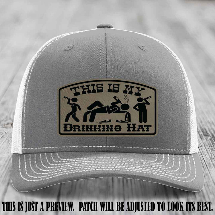 This Is My Drinking Hat Light Brown to Black Patch on Heather Grey to White Hat Richardson 112 Hat